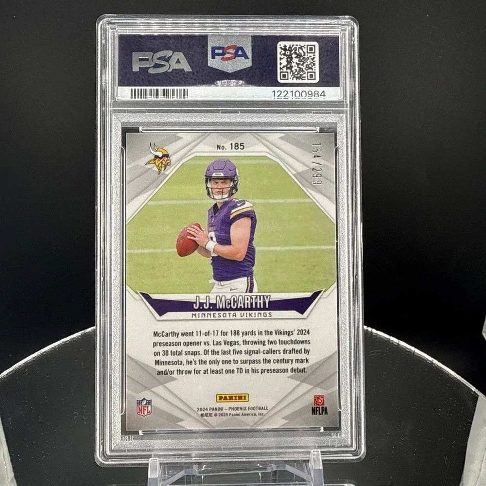 2024 Panini Phoenix Rookies J.J. McCarthy #185 Red Fade /299 (RC) PSA 10